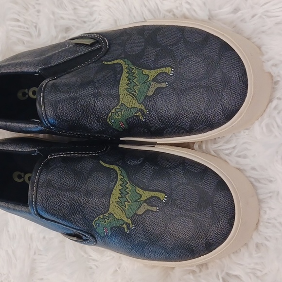 COACH Men's Black Skate Slip On Sneaker In Signature Canvas With Rexy SZ 8.5 - Picture 13 of 16